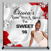Lofaris Red Silver Diamonds Custom Photo Sweet 16 Backdrop
